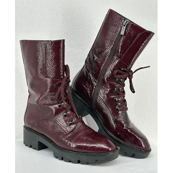 Donald J Pliner Elyas Burgundy Patent Leather Lugged Sole Moto Boots 7.5M - Picture 2 of 8